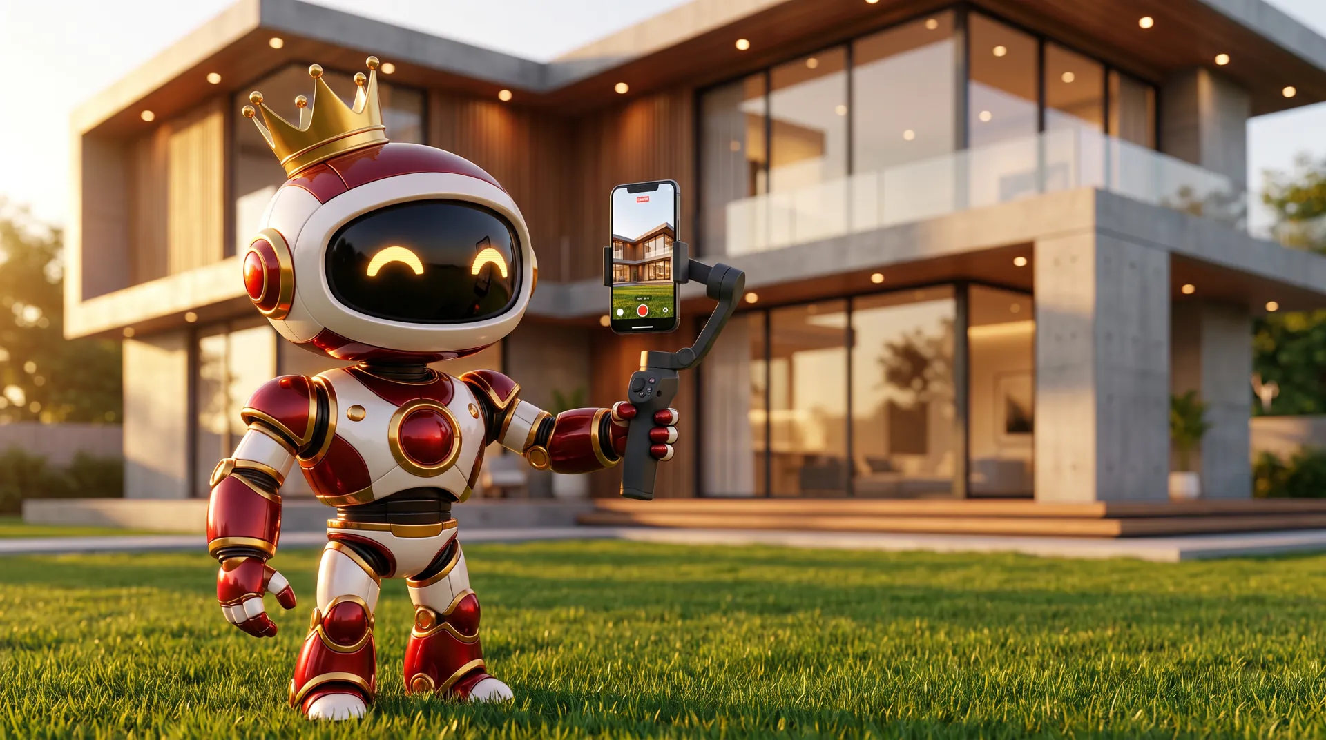 The West Robot filming a modern home with a phone on a gimbal