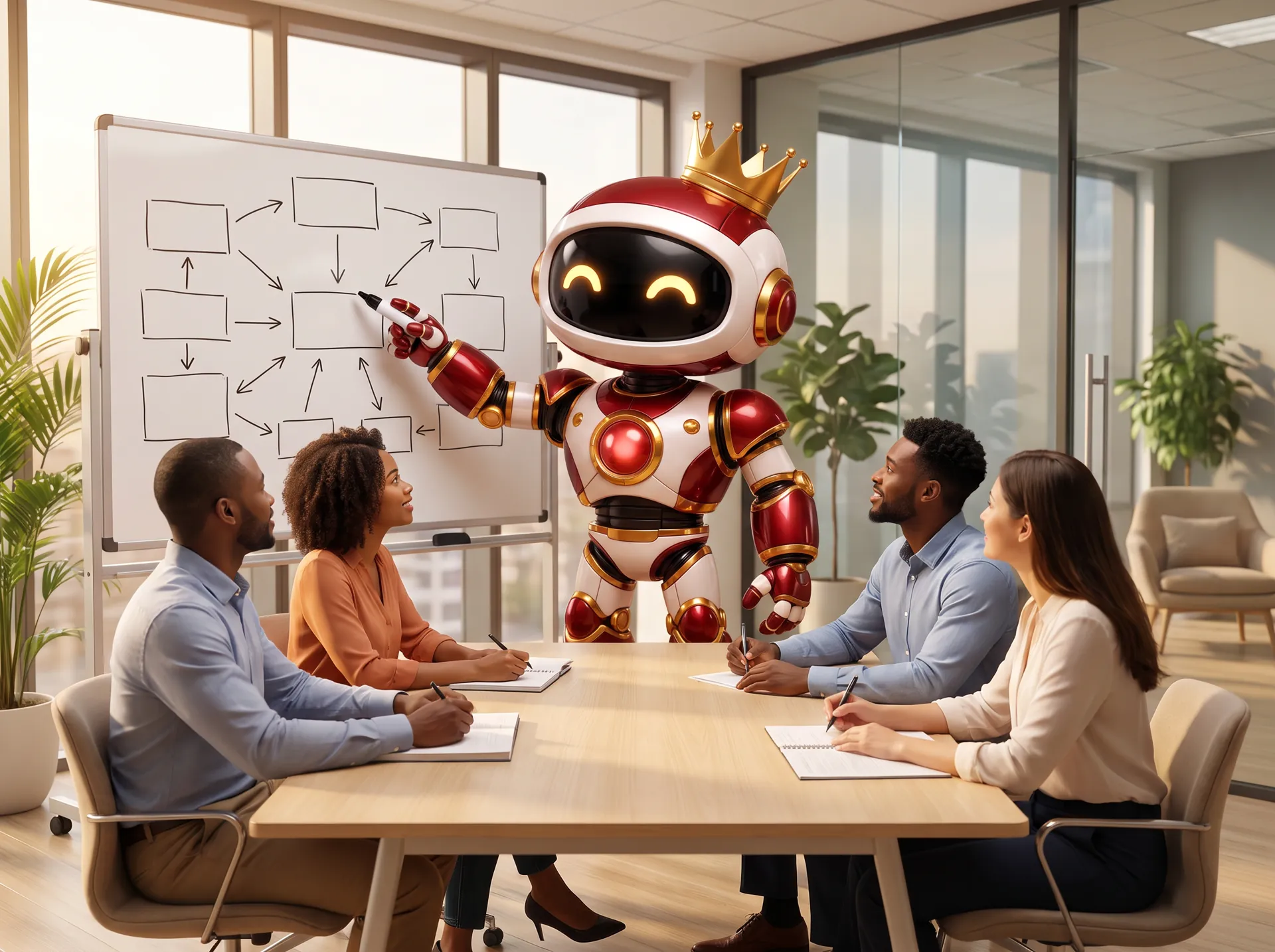 The West Robot teaching a small team at a whiteboard
